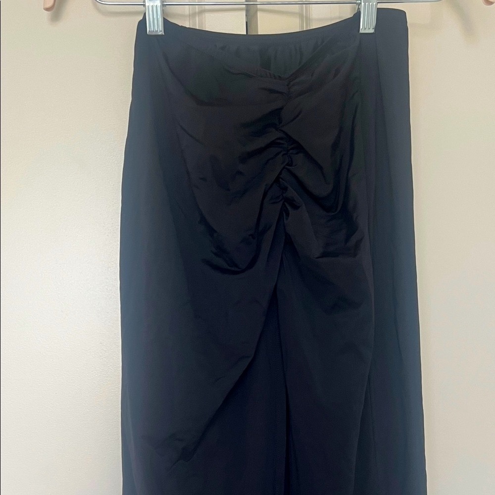 Fun Black Tube Top with Front Opening and Cinch Detail